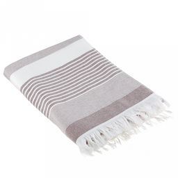 Полотенце махровое "Полосатый рейс" 70х140см, хлопок 100%, с бахромой, коричневый (Китай)