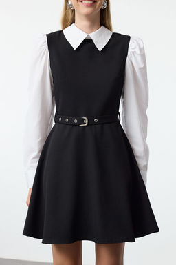 TRENDYOLMILLA Bordo Kemerli Belden Ac?lan Gomlek Detayl? Mini Dokuma Elbise TWOAW25EL00398 фото 9