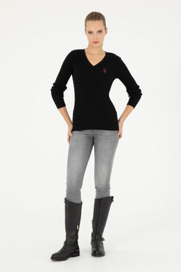 Женский черный базовый свитер с v-образным вырезом Неожиданная скидка в корзине - U.s. polo assn фото 4