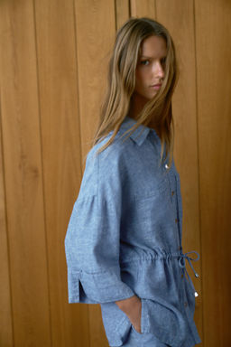 CAMISA SAFARI CON LINO SET / Azul claro - Zara фото 6