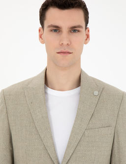 A__k Ye_il Slim Fit Keten Kar___ml_ Ceket
