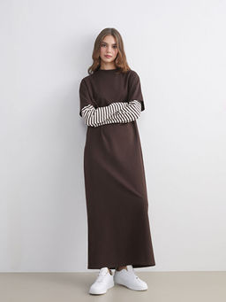 Dik Yaka ?izgili Sweat Elbise