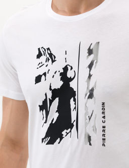 Beyaz Slim Fit Bask_l_ Bisiklet Yaka Ti__rt