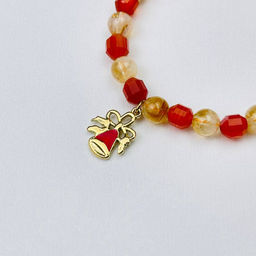 Браслет из Цитрина и Сердолика с подвеской "колокольчик" 17 см