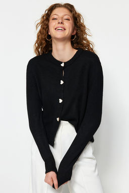 Siyah Yumusak Dokulu Mucevher Dugmeli Ceket Gorunumlu Triko H?rka TWOAW22HI0044