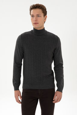 Erkek Slim Fit Yar_m Bal_k__ Yaka Antrasit Melanj Kazak - U.s. polo assn фото 8