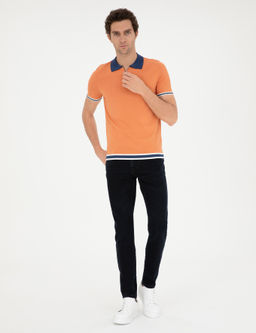 Turuncu Slim Fit Fermuarl_ Polo Yaka Triko T-shirt