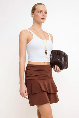 Kahverengi Duz Skater Buzgulu Normal Bel Mini Esnek Orme Etek TWOSS26ET00008