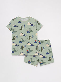Bisiklet Yaka K?sa Kollu Bask?l? Erkek Bebek ?ortlu Pijama Tak?m?