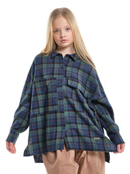 Рубашка оверсайз в клетку детская универсальная UD 8081 зеленая клетка - Mini maxi фото 8