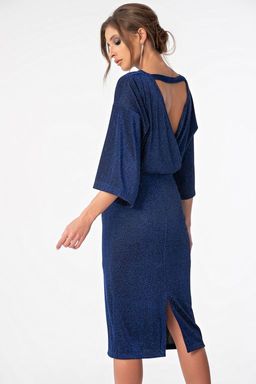 Платье из фактурного блестящего трикотажа синее новый год