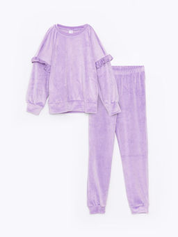 Bisiklet Yaka Basic Uzun Kollu Kadife K?z ?ocuk Pijama Tak?m?