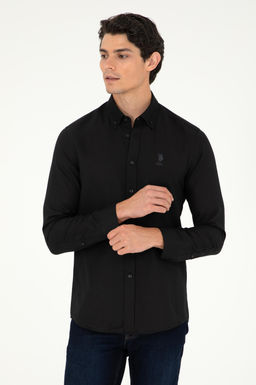 Мужская черная базовая рубашка с длинным рукавом