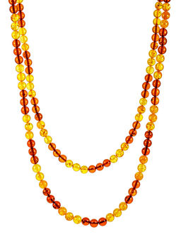 Эффектные бусы из натурального балтийского янтаря двух цветов Шар лимонный и коньячный