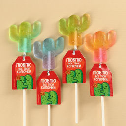 Цена за 2 шт. Леденец кактус на палочке, МИКС цветов, 15 г. - Simaland фото 3