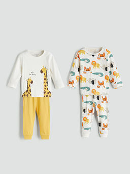 Bask?l? Erkek Bebek Pijama Tak?m 2li