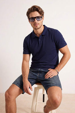 Lacivert Regular/Normal Kesim Dokulu Polo Yaka T-shirt TMNSS26PO00048