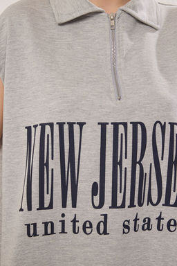 Gri Melanj Slogan Bask?l? Oversize/Genis Kal?p Orme T-Shirt TWOSS25TS00116 - Trendyolmilla фото 3