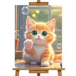Мозаика алмазная "Котёнок с мыльными пузырями" 20*30см.