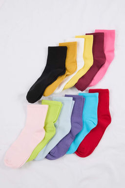 Cok Renkli 12li Duz Jakar Orme Corap THMSS26CO00018