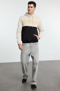 Kahverengi Oversize/Genis Kesim Renk Bloklu Ici Polarl? Kapusonlu Sweatshirt TMNAW25SW00017 - Trendyolmilla фото 2