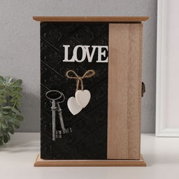 Ключница настенная Отпечаток листьев. Ключи и сердце, дерево, 6 крючков, чёрный, 6.5?20?26.5 см