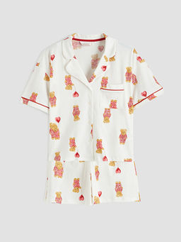 Ay? Teddy Desenli Kad?n ?ortlu Pijama Tak?m?