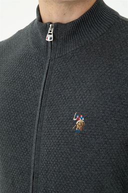 Мужской базовый трикотажный кардиган антрацитового меланжа - U.s. polo assn фото 14