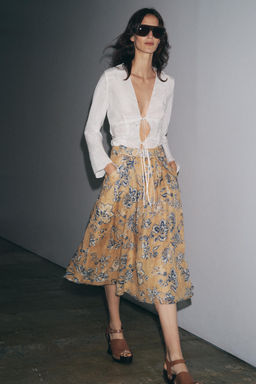 ZW COLLECTION RAMIE FLORAL PRINT SKIRT - Zara фото 7