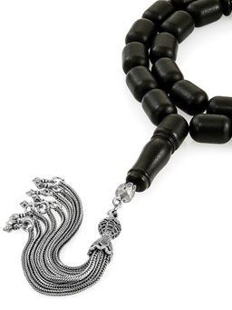 Чётки из формованного чёрного янтаря с металлической кистью Куба