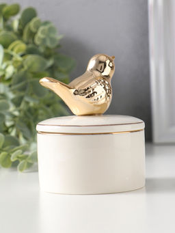 Шкатулка для украшений керамика с золотой линией «Птичка», с крышкой, 7×7×9 см