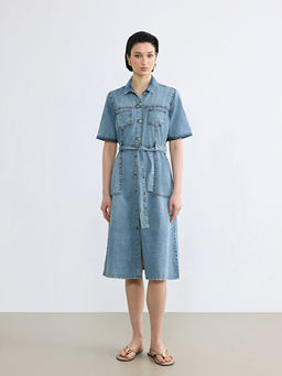 G?mlek Yaka Beli Ku?akl? Jean Elbise