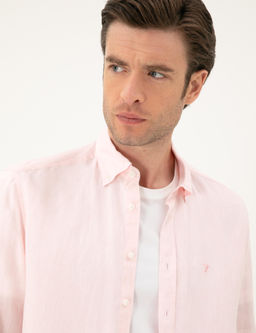 Pembe Regular Fit %100 Keten G_mlek