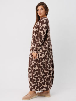 Платье женское П-201 (джерси набивная) Бежевые полусферы