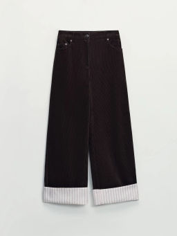 Хлопковые брюки с контрастным отворотом / Zarina фото 6