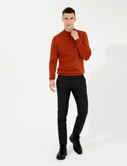 Siyah Slim Fit Keten Kar___ml_ Kanvas Pantolon