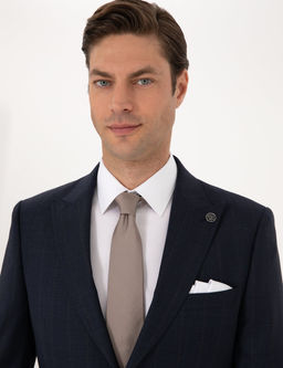 Lacivert Slim Fit %100 Y_n _izgili Tak_m Elbise