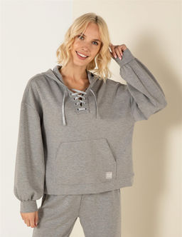 Gri Melanj Oversize Kap__onlu Sweatshirt - Pierre cardin фото 2