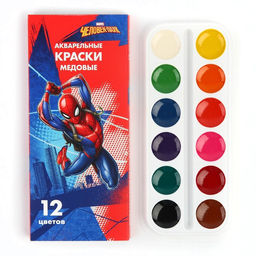 Акварель медовая Человек-паук, 12 цветов, в картонной коробке, без кисти