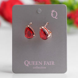 Серьги со стразами Эдель капля идеал, цвет красный в розовом золоте - Queen fair фото 2