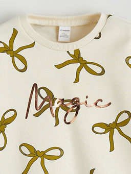 Fiyonk Bask?l? K?z ?ocuk Sweatshirt ve Tayt