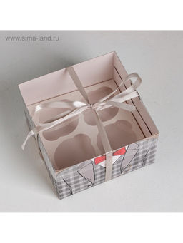 Цена за 5 шт. Коробка для капкейков, кондитерская упаковка, 4 ячейки «Настоящему мужчине», 16×16×10 см