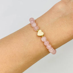 Браслет из мадагаскарского Розового кварца со вставкой "Сердце" 17 см