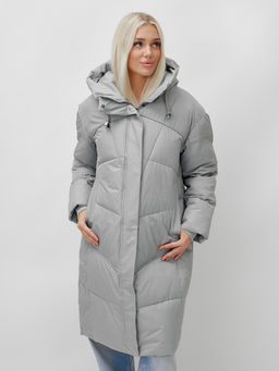 Пальто летучая мышь женское с капюшоном зимнее серого цвета 9616Sr - Mtforce фото 12