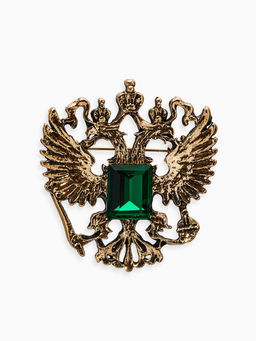 Брошь «Герб Российской Федерации», цвет зелёный в чернёном золоте