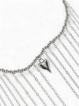 Колье «Сердце» водопад с бусинами, цвет серебро