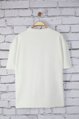 Beyaz Oversize/Genis Kesim Pamuklu Kal?n Basic T-Shirt TEDSS25TS00005