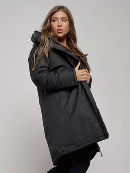 Пальто утепленное с капюшоном зимнее женское черного цвета 52333Ch - HULDLUCK фото 15