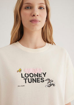 Looney Tunes Bask?l? Ekru Tisort - Mavi фото 6