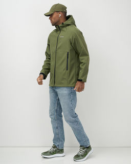 Ветровка спортивная мужская с капюшоном softshell цвета хаки 9563Kh